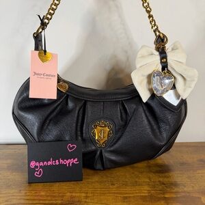 New Juicy Couture Romance Hobo Shoulder Handbag Black White Gold Y2K Cute